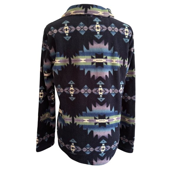 Chaps Womens Aztec Print 1/4 Zip Fleece Pullover Top Medium Navy Blue/Purple - Picture 3 of 7